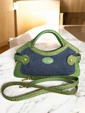🆕 Tod’s Crocodile Leather Denim Small Shoulder Bag Vintage Handbag